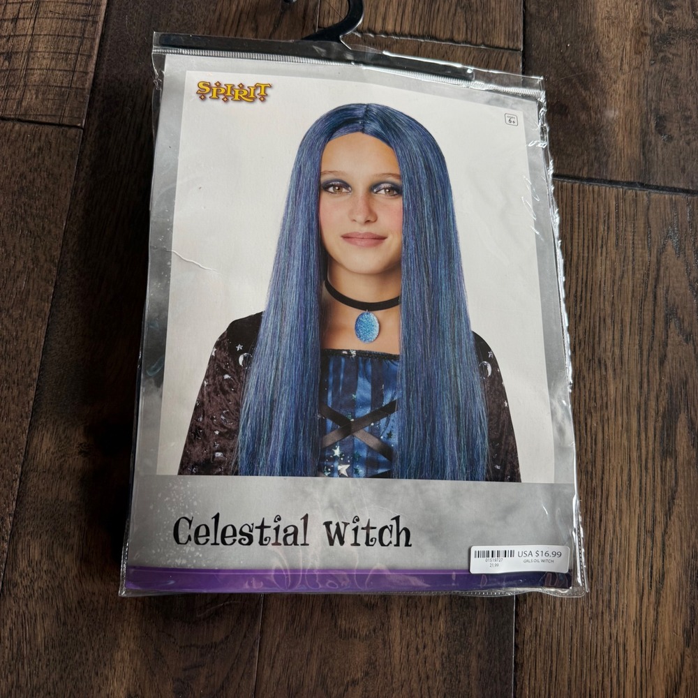 Spirit Halloween Celestial Witch Blue Purple Long Straight Costume Wig Kids 6+